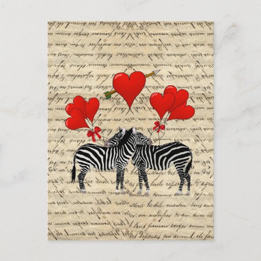 Vintage Zebras und Herz Postkarte (Vorderseite)