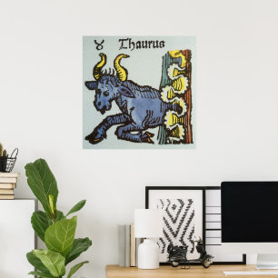 Vintage Zeichen der Zodiaka, antike Taurus Bull Poster
