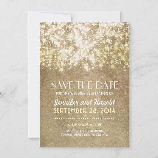 Vintage Zeichenfolgenleuchten speichern Datumskart Save The Date (Vorderseite)
