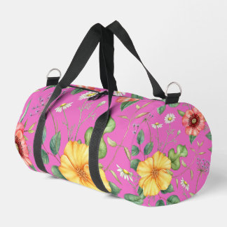 Vintage Zeichnend Wildblumen / Küken, rosa Duffle Bag