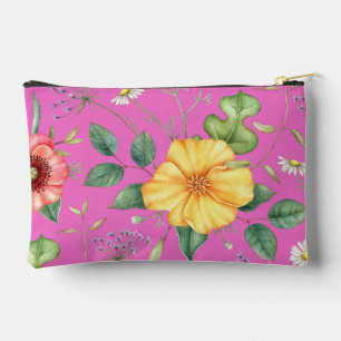 Vintage Zeichnend Wildblumen / Küken, rosa Zubehörtasche
