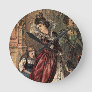 Vintage-Zeichnung: Aschenputtel und die bösen Schw Runde Wanduhr