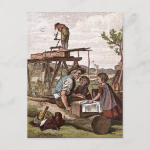 Vintage-Zeichnung: Bauarbeiter Postkarte