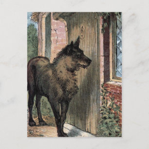 Vintage-Zeichnung: Der Wolf an Omas Tür Postkarte