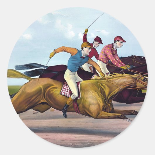 Vintage Zeichnung einer Pferdeszene, Pferde Runder Aufkleber (Vorderseite)