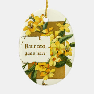 Vintage-Zeichnung eines gelben Jasmin-Ornaments Keramik Ornament