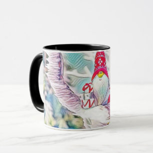 Vintage-Zeichnung eines Gnom auf einem verschneite Tasse