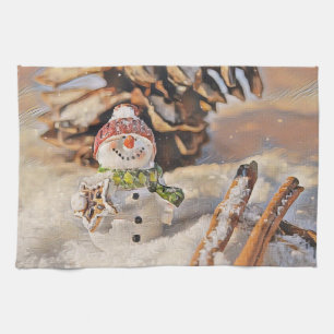 Vintage-Zeichnung eines Schneemanns im Schnee Geschirrtuch