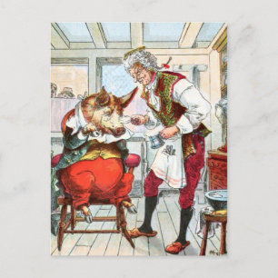 Vintage-Zeichnung: Friseur rasiert ein Schwein Postkarte