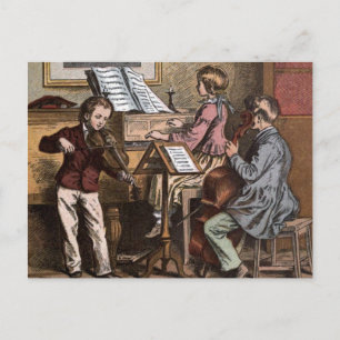 Vintage-Zeichnung: Kinder im Musikunterricht Postkarte