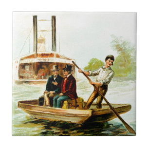 Vintage-Zeichnung: Mississippi-Boot Fliese