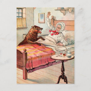 Vintage-Zeichnung: Oma und der Wolf Postkarte