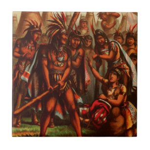 Vintage-Zeichnung: Pocahontas, die indianische Pri Fliese
