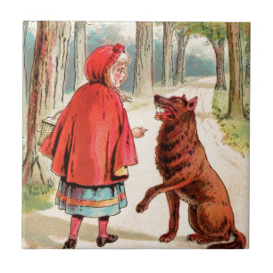 Vintage Zeichnung: Rotkäppchen und der Wolf Fliese