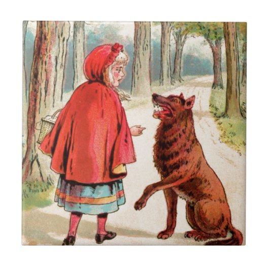 Vintage Zeichnung: Rotkäppchen und der Wolf Fliese (Vorderseite)