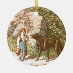 Vintage-Zeichnung: Rotkäppchen und der Wolf Keramikornament