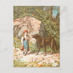 Vintage Zeichnung: Rotkäppchen und der Wolf Postkarte