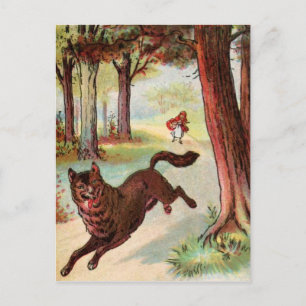 Vintage Zeichnung: Rotkäppchen und der Wolf Postkarte
