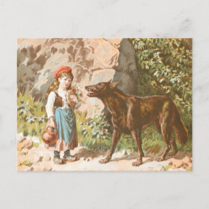 Vintage-Zeichnung: Rotkäppchen und der Wolf Postkarte