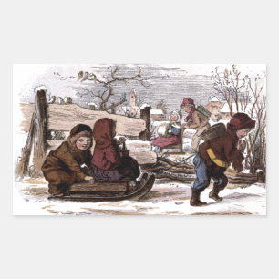 Vintage-Zeichnung: Schlitten im Schnee Rechteckiger Aufkleber