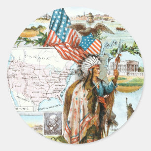 Vintage Zeichnung: USA Collage Runder Aufkleber