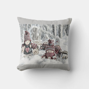 Vintage-Zeichnung von Gnome im Schnee Kissen