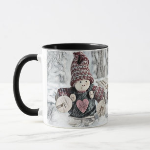 Vintage-Zeichnung von Gnome im Schnee Tasse