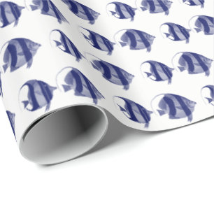 Vintage-Zeichnung von tropischen Fischen mit blaue Geschenkpapier