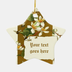 Vintage-Zeichnung von weißen Blumen-Ornament Keramikornament