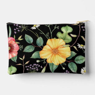 Vintage-Zeichnung Wildblumen / Mitternacht Zubehörtasche