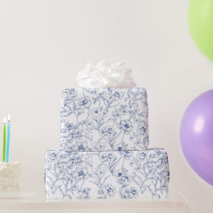 Vintage zeitlose Eleganz blaues Blumenmuster Geschenkpapier