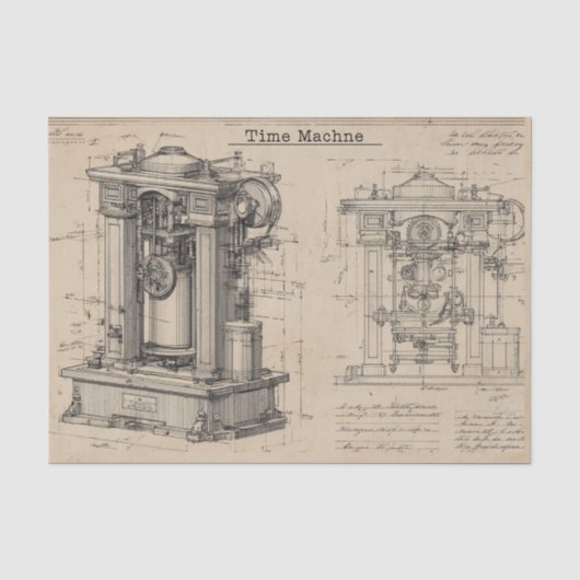 Vintage Zeitmaschine Blaupause Seidenpapier (Vorderseite)