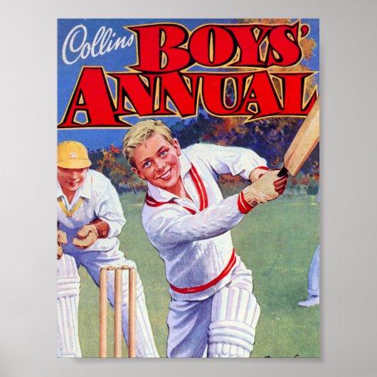 Vintage Zeitschriftenjunge spielen Cricket Poster (Vorne)