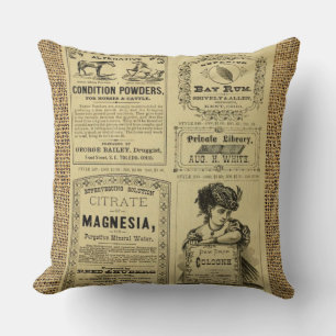 Vintage Zeitung Burlap Kissen