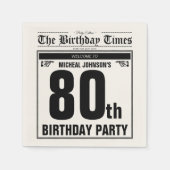 Vintage Zeitung Custom 80. Geburtstagsparty Serviette (Vorderseite)