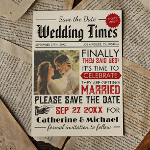 Vintage Zeitung Einzigartiger Spaß Foto Hochzeit Save The Date