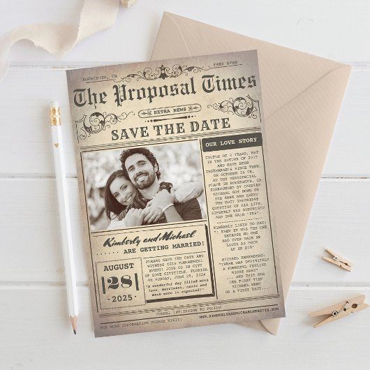 Vintage Zeitung Einzigartiges Save the Date Foto