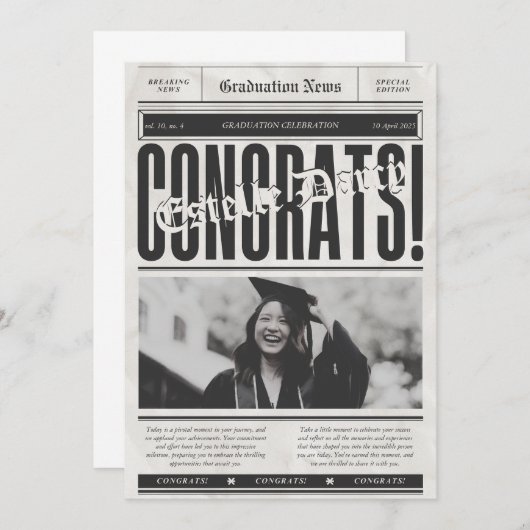 Vintage Zeitung Herzlichen Glückwunsch Abschluss Einladung (Vorne/Hinten)