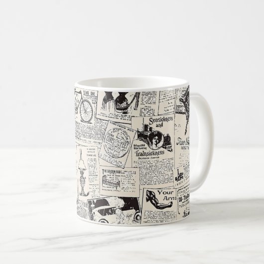 Vintage Zeitung Kaffeetasse (VorderseiteRechts)