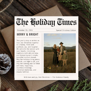 Vintage Zeitung Merry & Bright Family Foto Feiertagskarte