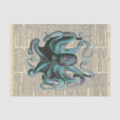 Vintage Zeitung mit Blue Octopus GiantDecoupage Seidenpapier (Vorderseite)