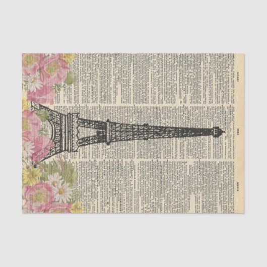 Vintage Zeitung mit Blume Paris Decoupage Seidenpapier (Vorderseite)