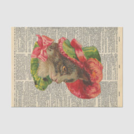 Vintage Zeitung mit Cat Wearing Hat Decoupage Seidenpapier