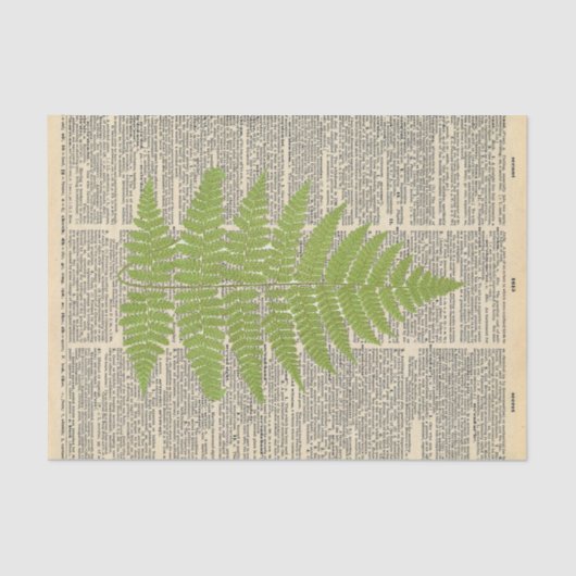 Vintage Zeitung mit Dekoupage aus grünem Leaf Seidenpapier (Vorderseite)