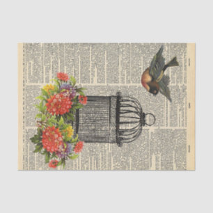 Vintage Zeitung mit Käfigvogel Decoupage Seidenpapier