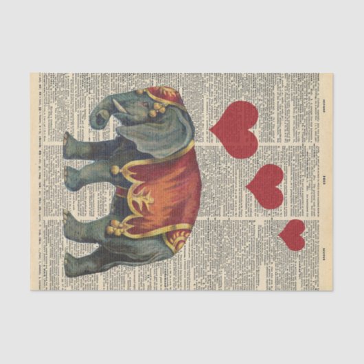 Vintage Zeitung mit Liebe Elefant Decoupage Seidenpapier (Vorderseite)