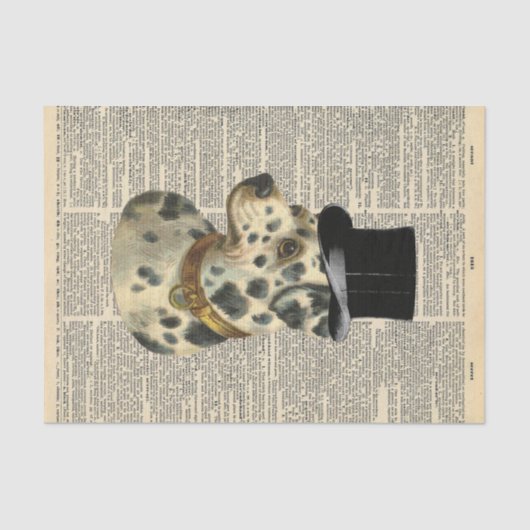 Vintage Zeitung mit Top Hat Dog Decoupage Seidenpapier (Vorderseite)