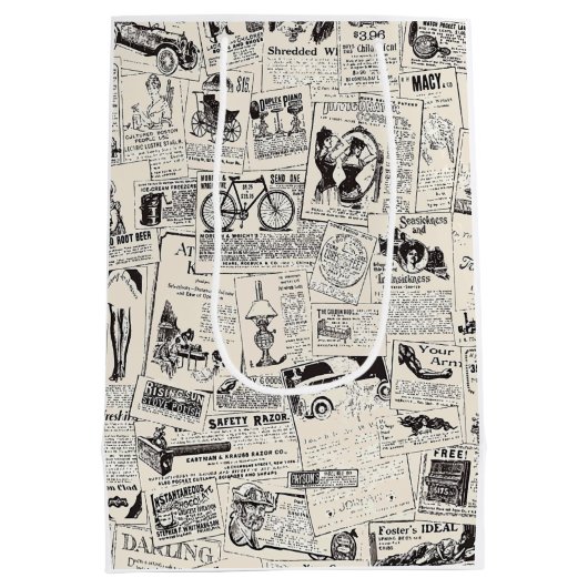 Vintage Zeitung Mittlere Geschenktüte (Rückseite)