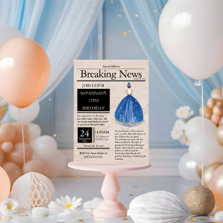Vintage-Zeitung Quinceañera Blau Azul Einladung