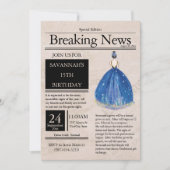 Vintage Zeitung Quinceañera Blue Azul Einladung (Vorderseite)